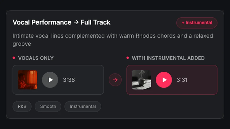Vocals-only and instrumental-added audio comparison in BeatMuse