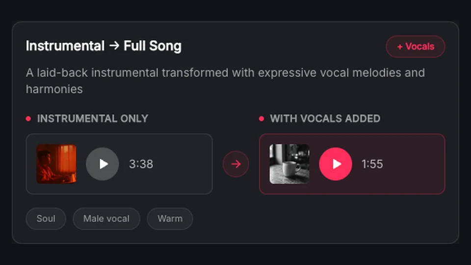 Instrumental-only and vocals-added audio comparison in BeatMuse