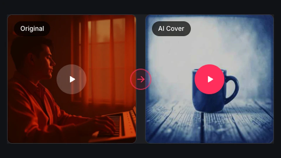 Original song and AI cover artwork with playback controls