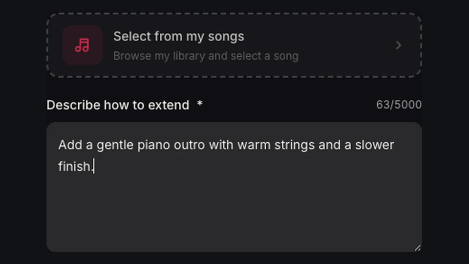 BeatMuse song selection and piano-outro extension prompt