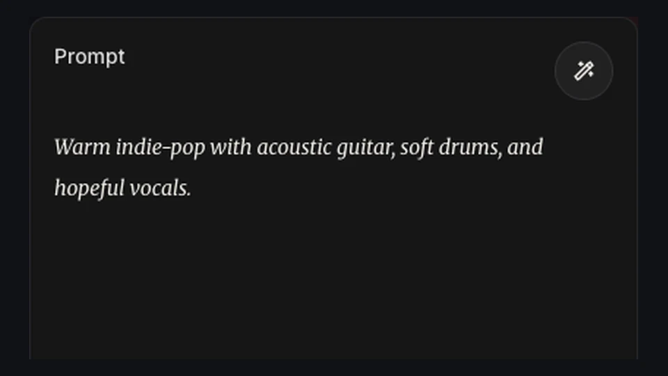 BeatMuse prompt editor with an indie-pop song brief